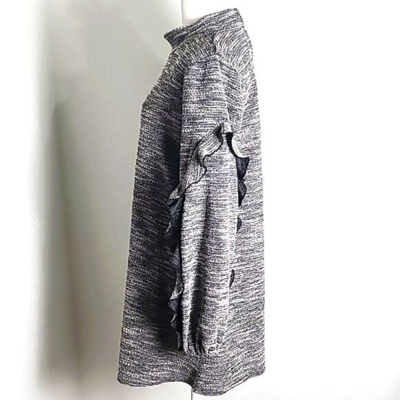 BCBGeneration Black/White Tweed Mini-Dress, Mock Turtleneck, Ruffle Sleeves, Med - Picture 7 of 11